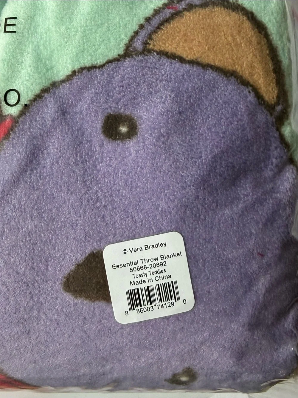 Vera Bradley Toasty Teddies Teddy Bears Fleece Throw Blanket 50x80 NEW
